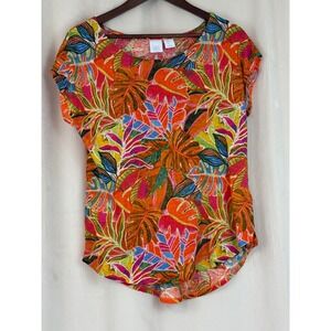 C&C California 100% Linen Tropical Floral Top Size Large